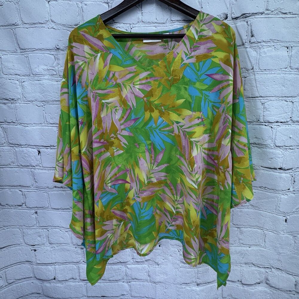 Belle by Kim Gravel Top Women's L Aloha Hawaiian Palms Kimono Poncho Coverup